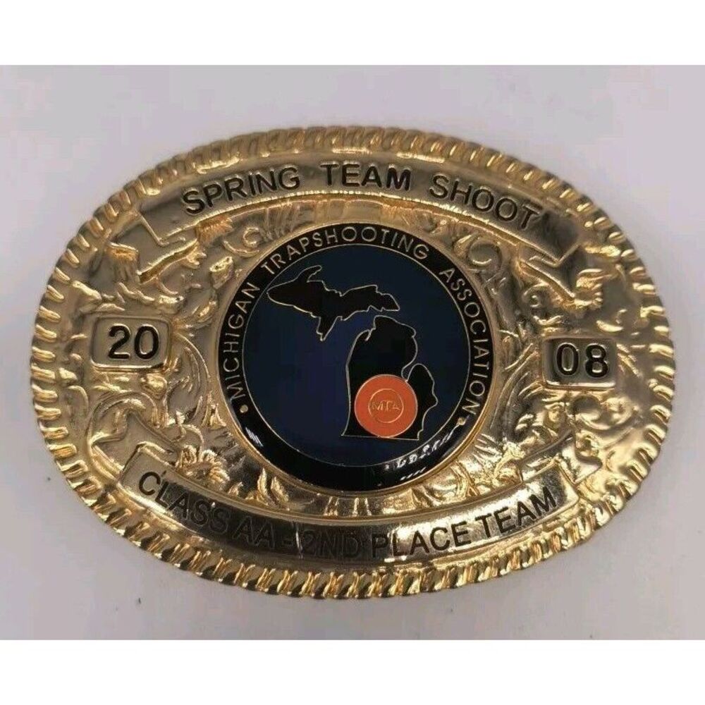 Custom Spring Team Shoot 2008 Class AA 2nd Place Team Gold Belt Buckle - Picture 1 of 8